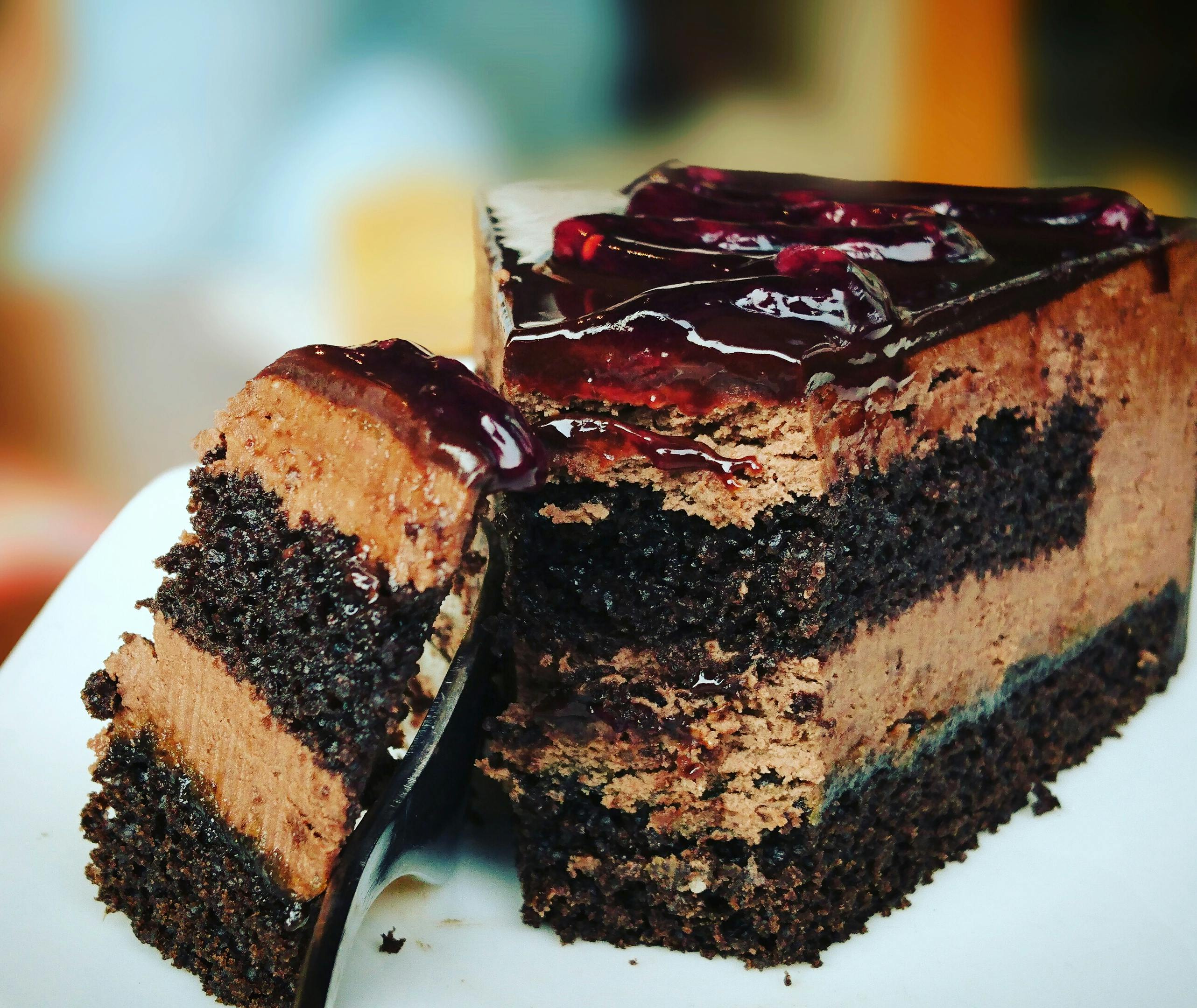 A slice of chocolate cake